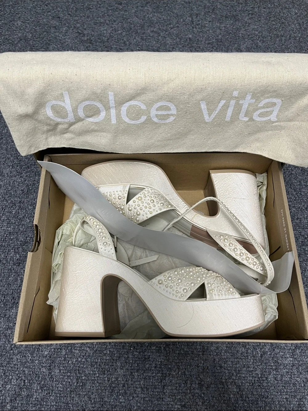 Dolce Vita Ivory Pearl-Studded Platform Sandals